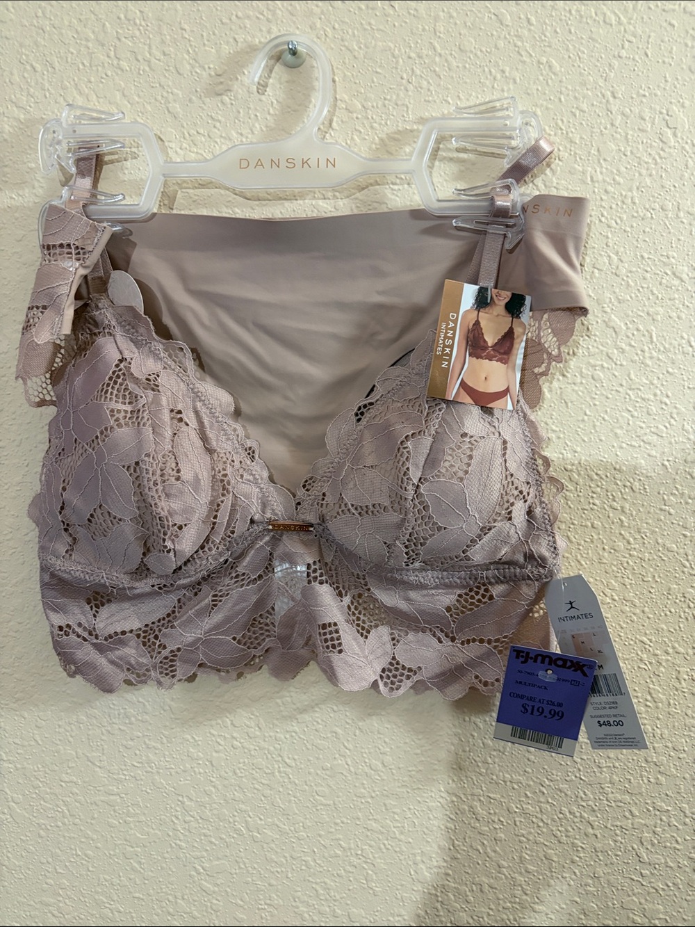 NWT Danskin Lace Bralette & Bikini Brief - Mauve Taupe